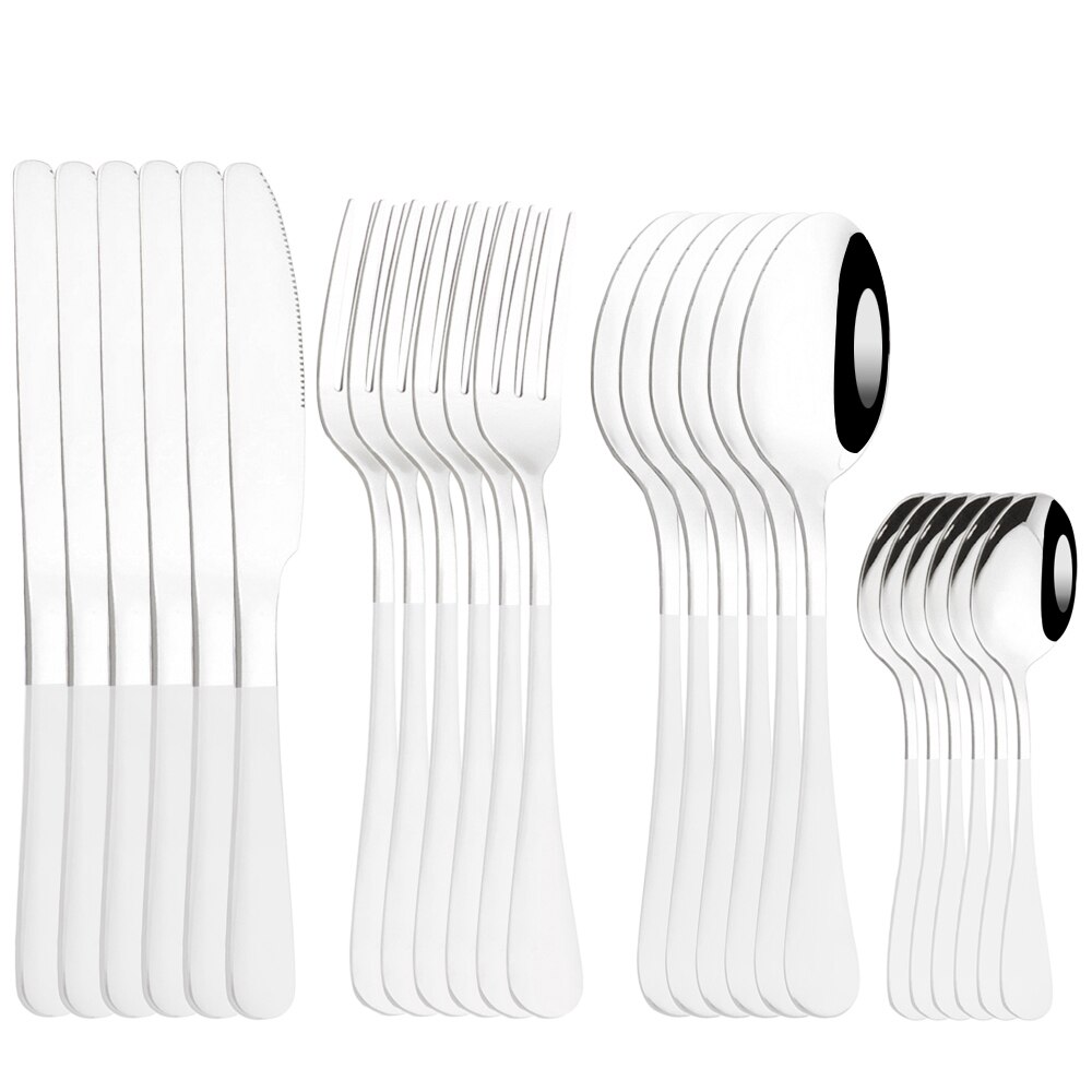 Set di posate in oro rosso 24 pezzi Set di posate in acciaio inossidabile 304 Set di stoviglie da cucina coltello da forchetta cucchiaio Set di stoviglie Set di posate: White silver