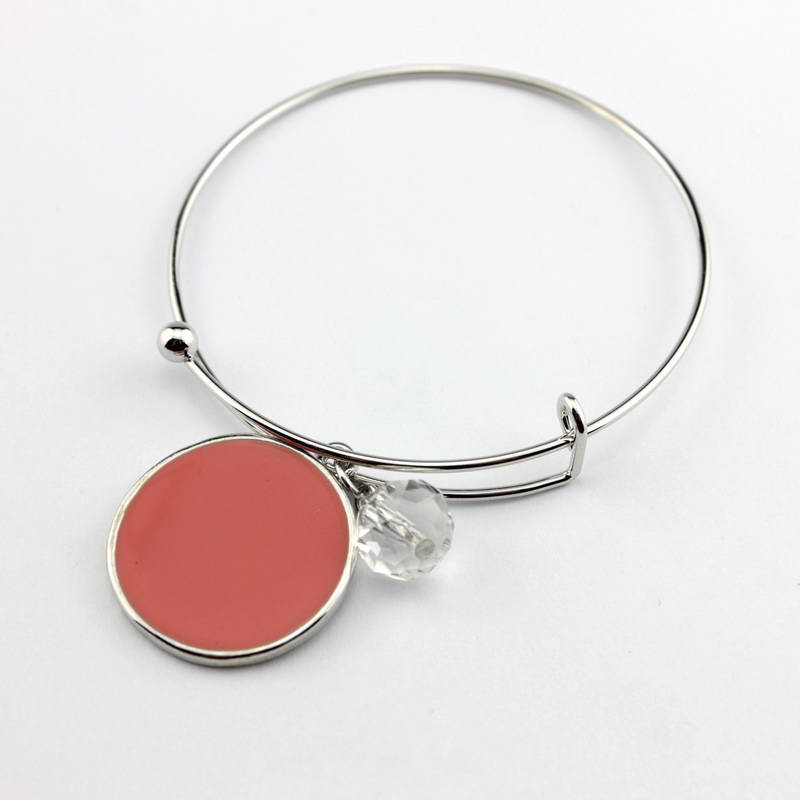 Monogramm Blanks Charm Emaille Flache Runde Disc Armreif Armband Einstellbar: B1923-Silver Coral
