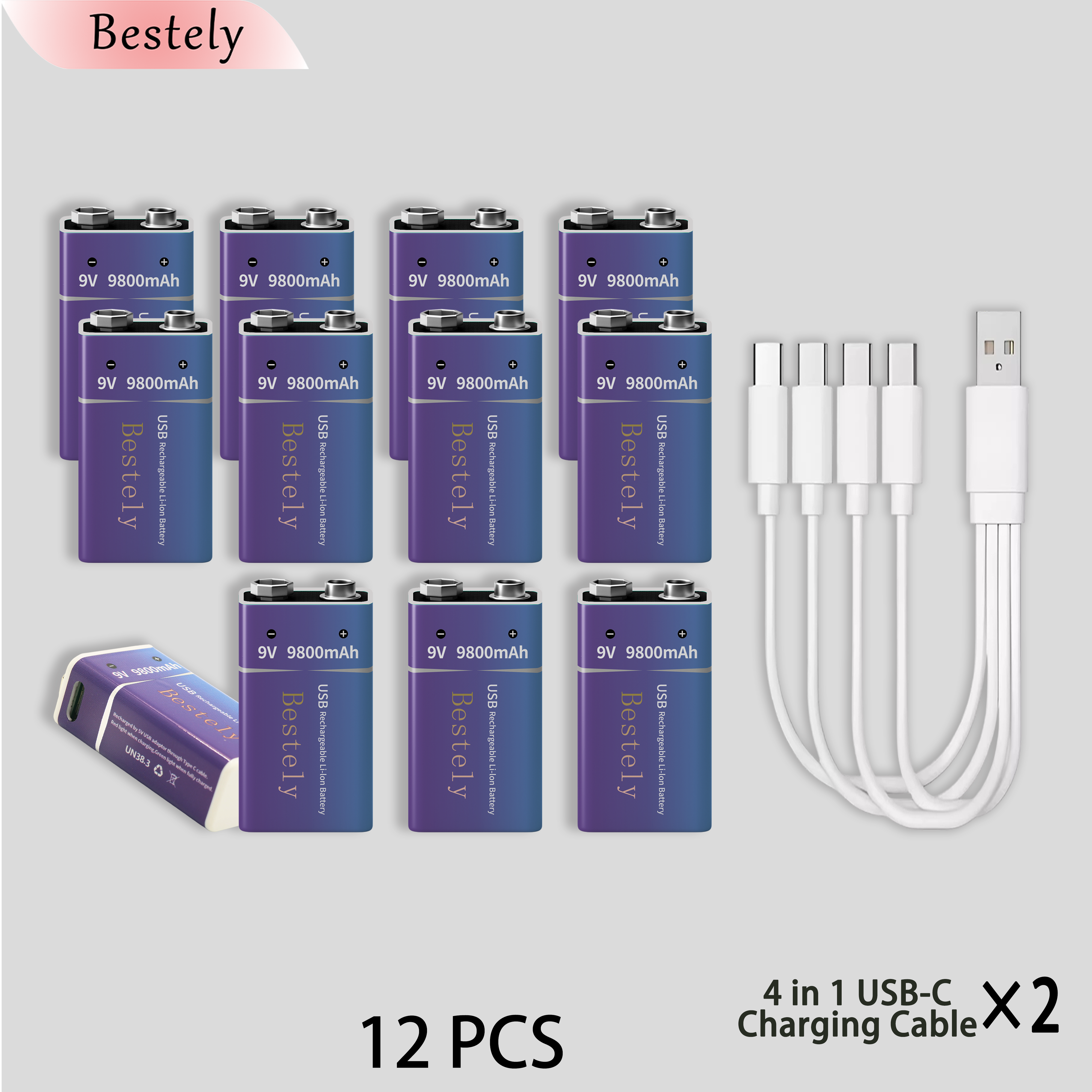 Neue 9V 9800mAh Lithium-Ionen-Akku Langlebige 9v Li-Ion Batterien mit Kabel für Rauchmelder Mikrofon Alarm: Silber
