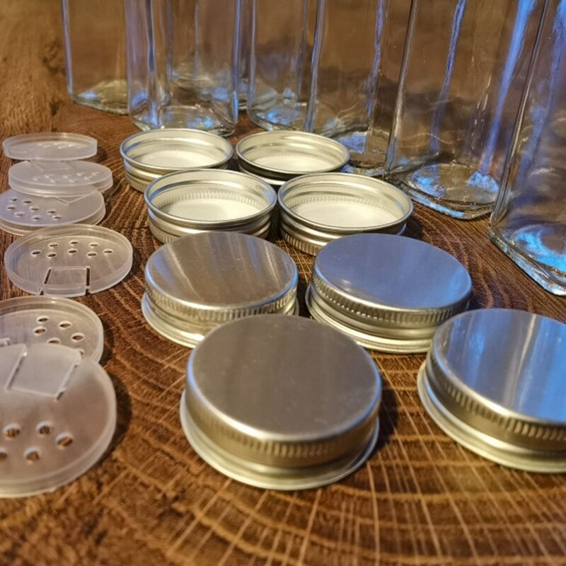 12PCS Condiment Jar Set,Transparent Plastic Bottle Food Packaging Bottle Airtight Metal Cap Empty Square Spice Container