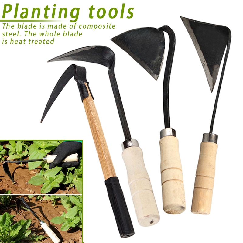 Hand Plow Wooden Short Handle Hoe Korean Style Traditional Garden Digger Tool for Better Home Garden JAN88
