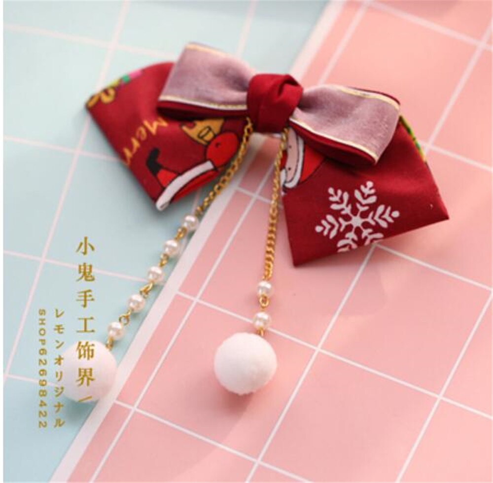 Kerst Kwastje Strik Trim Lolita Meisje Hoofddeksels Haar pin Kimono Badjas JK Haar Accessoires Decoratie Hoofdtooi B591: color 5