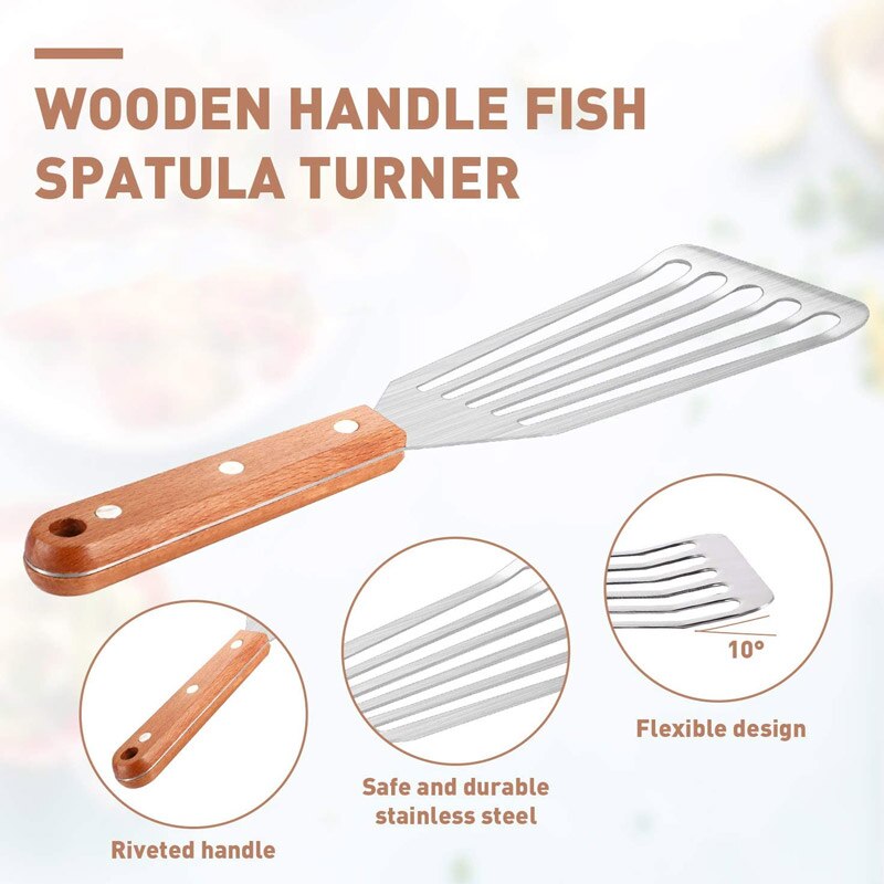 Fish Spatula Stainless Steel Slotted Turner Kitchen Metal Slotted Spatula with Wooden Handle kitchen accessories cooking tools