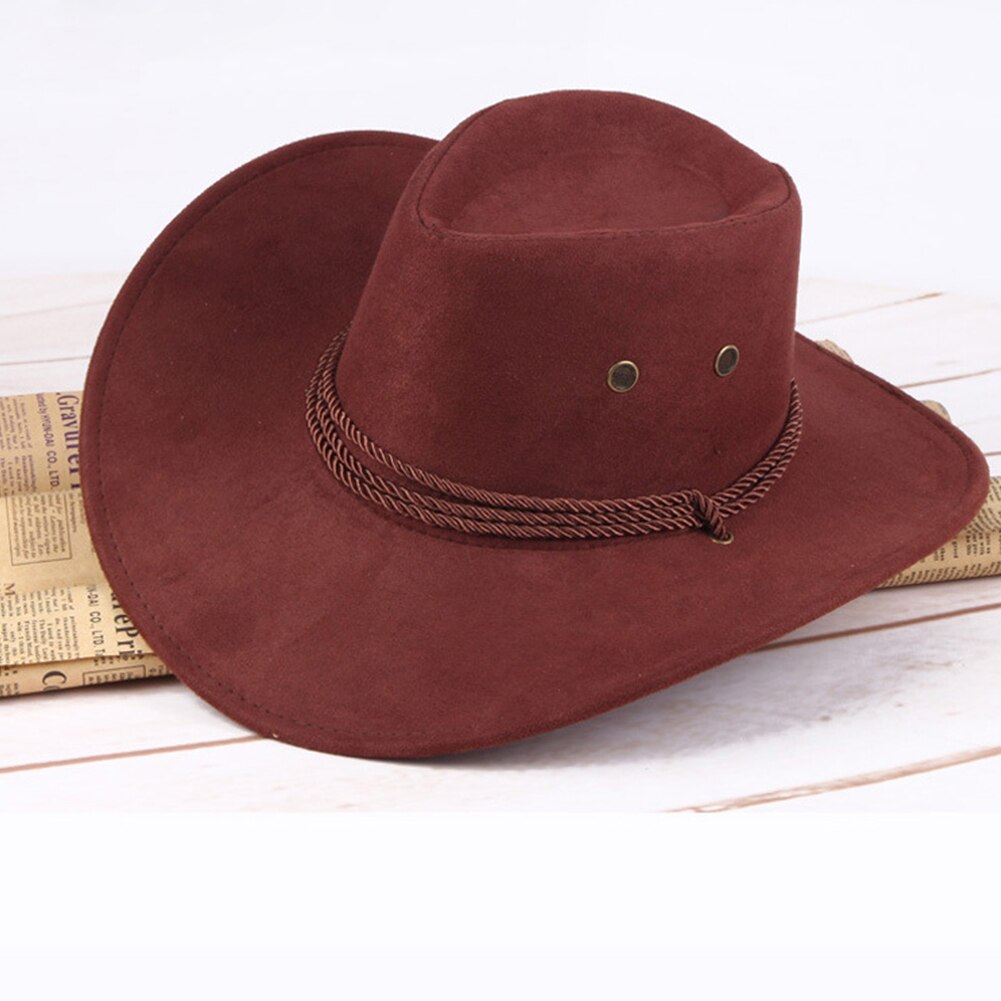 Sombrero de vaquero occidental plegable protector solar amplio borde Artificial de verano de cuero: Coffee