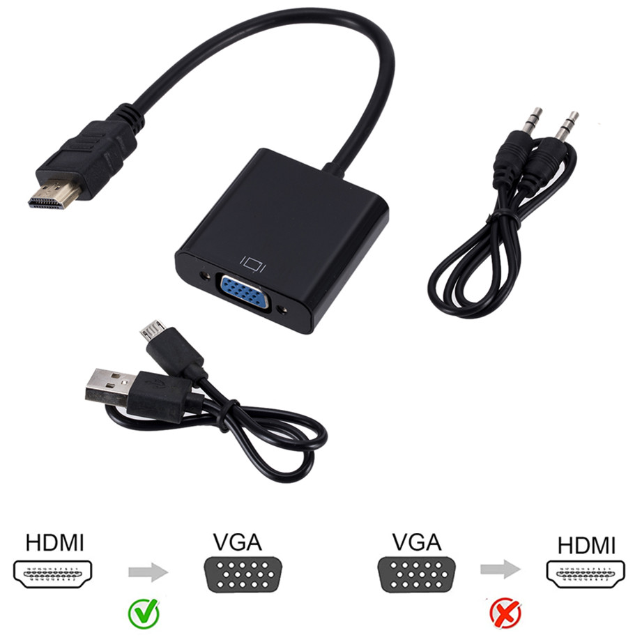 Adaptateur HDMI vers VGA hd1080 p, câble convertisseur pour Xbox, PS4, PC, portable, TV box, écran de projecteur HDTV: Black