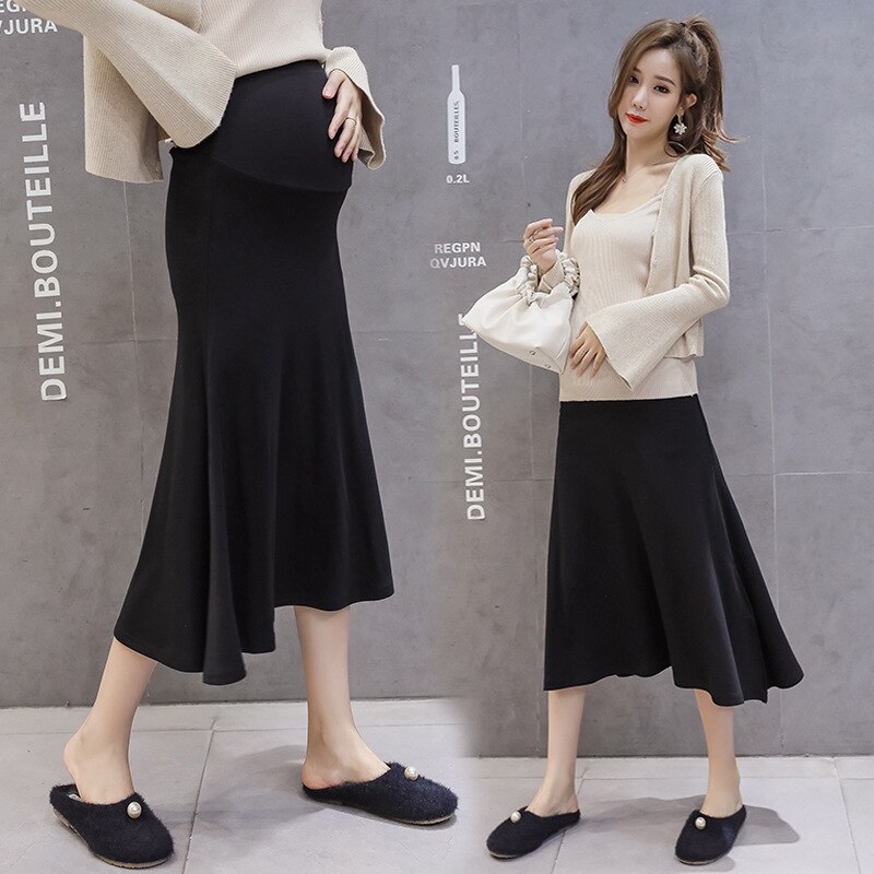 Falda larga de punto para mujer embarazada, vestido de maternidad, de otoño,