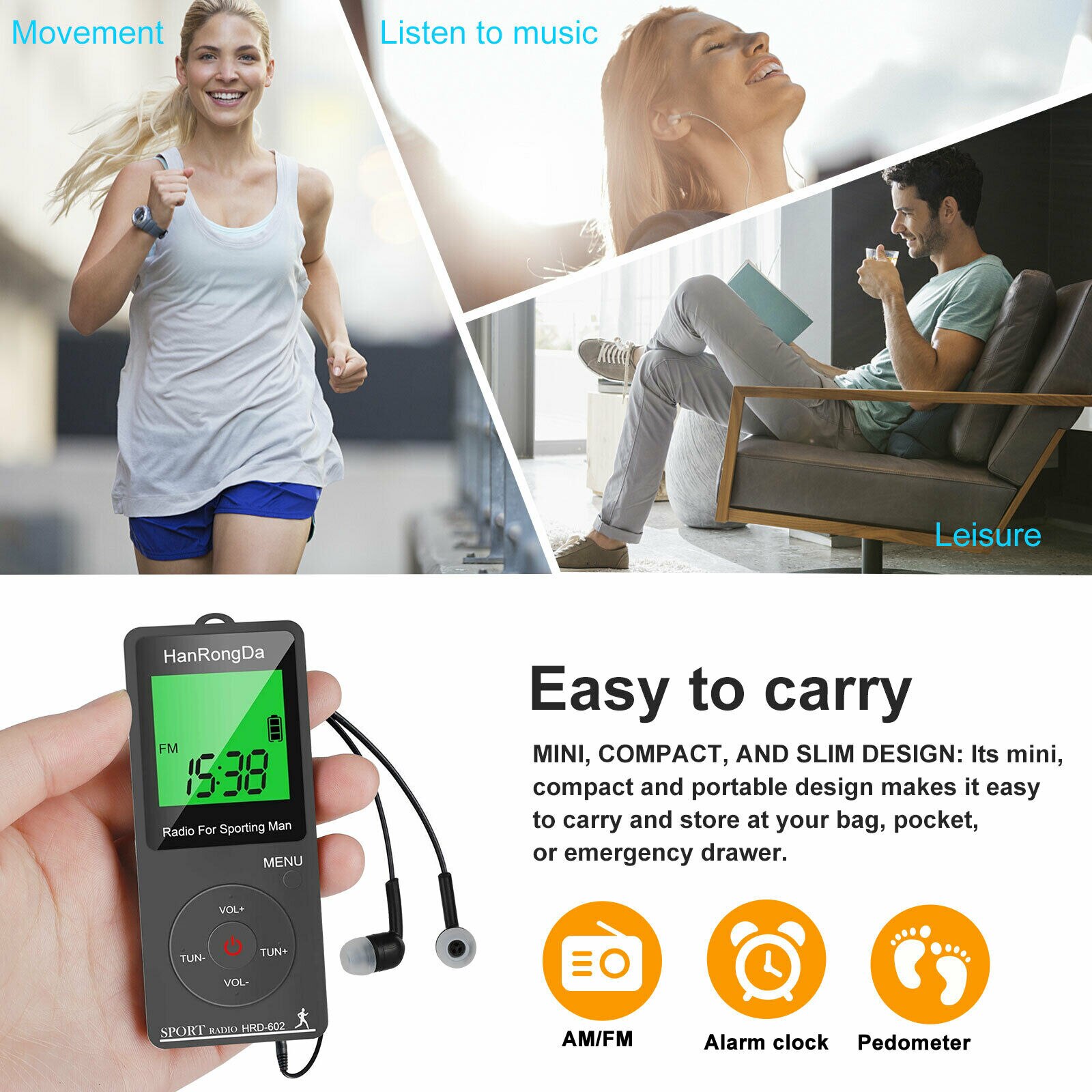 Radio FM AM Chargable Li-ion Battery Sports Radio With Pedometer Function Mini Pocket Radio For Sporting Man Earphone