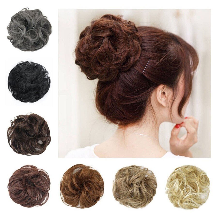 LVHAN rizos resistentes al calor colores de pelo sintético mujeres updo con tira de goma piezas de pelo moño sintético para blanco