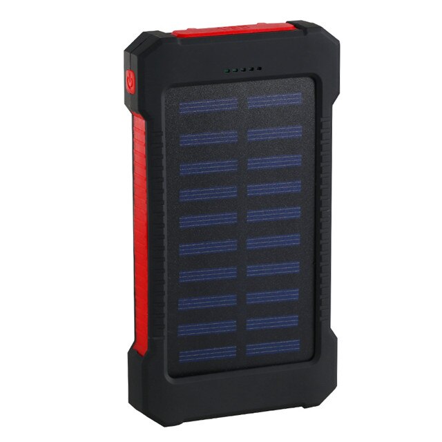 szczyt Powerbank na energię słoneczną wodoodporna ładowarka solarna 30000mAh 2 porty USB ładowarka zewnętrzna Powerbank na telefon MI 8 Smartphone: 20000mAh czerwony