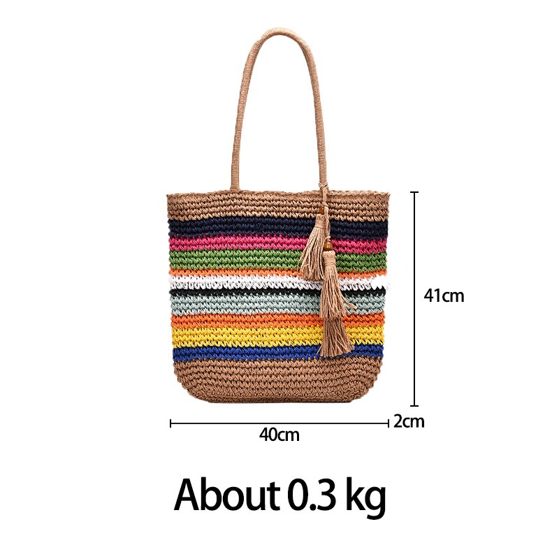 Solid Color Beach Straw Bag High Handmade Casual Shoulder Bags for Women Simple All-match Travel Bags Sac A Main