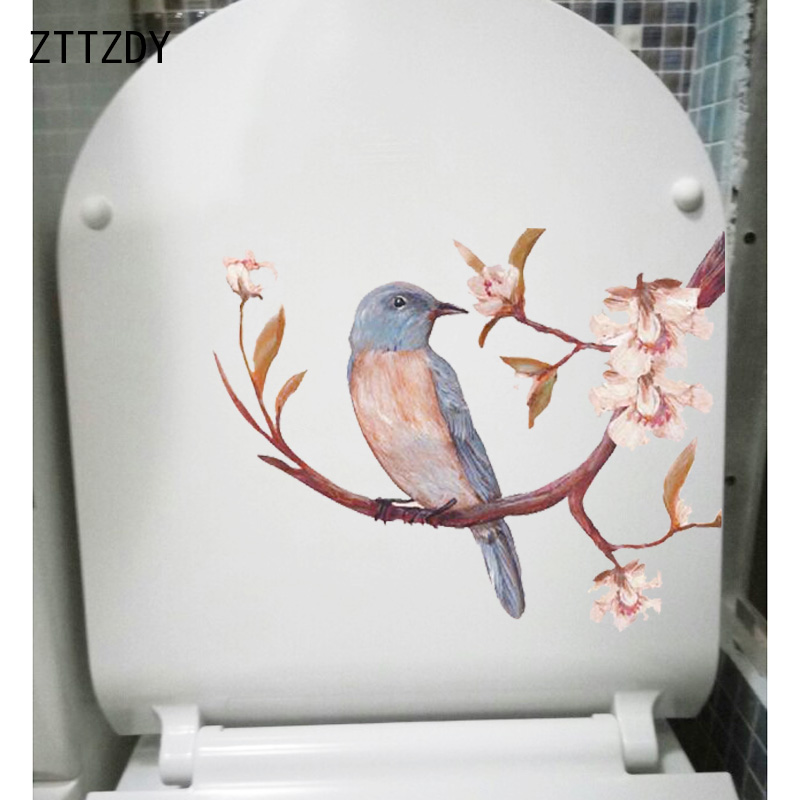Zttzdy 22.1*17.4cm malt fugl og blomstergren toalettsete dekor hjemme veggklistremerke  t2-0364