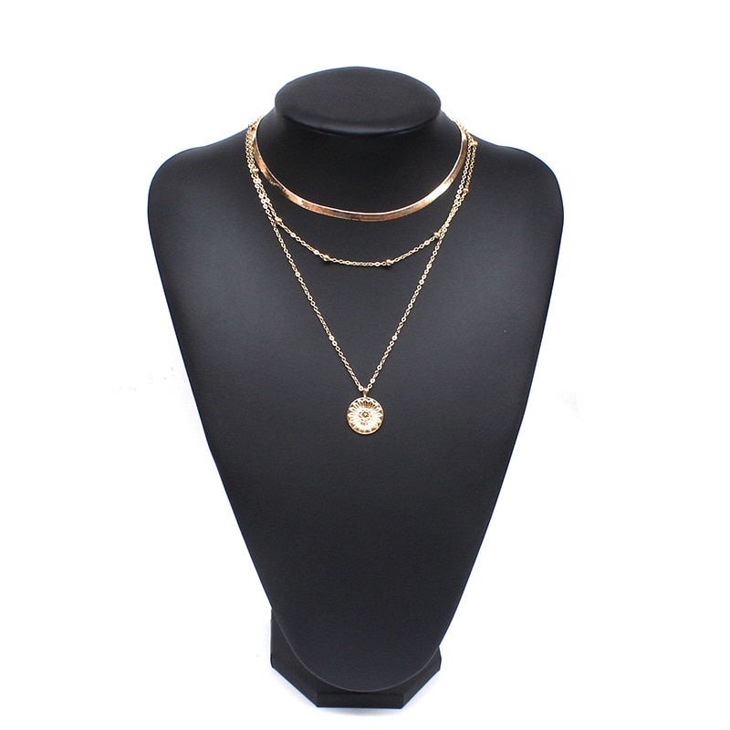 Jewelry Necklace Multi-layer Lotus Pendant Necklace Female Neck Chain Statement Necklace Women Accessories