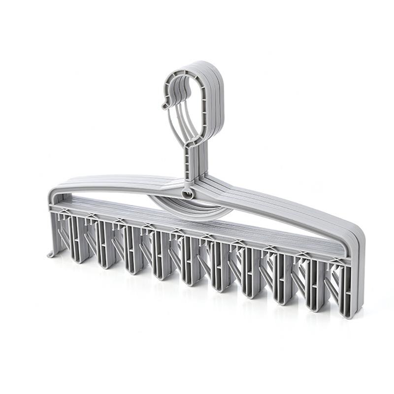 4 stuks magische sokkenhangers, ruimtebesparende hangers, kledingorganizer, droogrekken, draaibaar, winddicht rek met 10 clips: Grijs