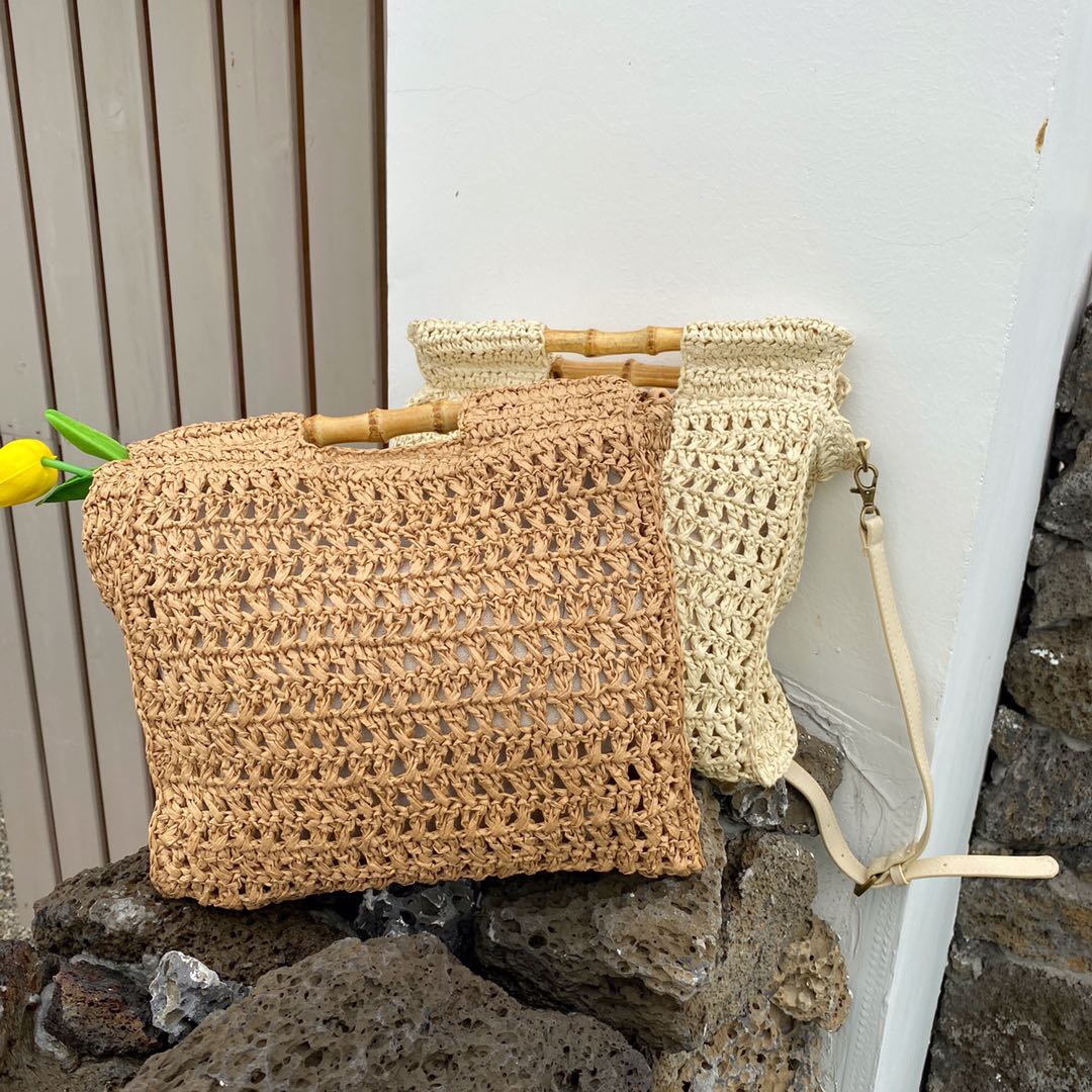 Straw Bag Women - Hand-Woven Hollow Rattan Tote - Large Capacity Casual Travel Messenger Crossbody Beach Bag