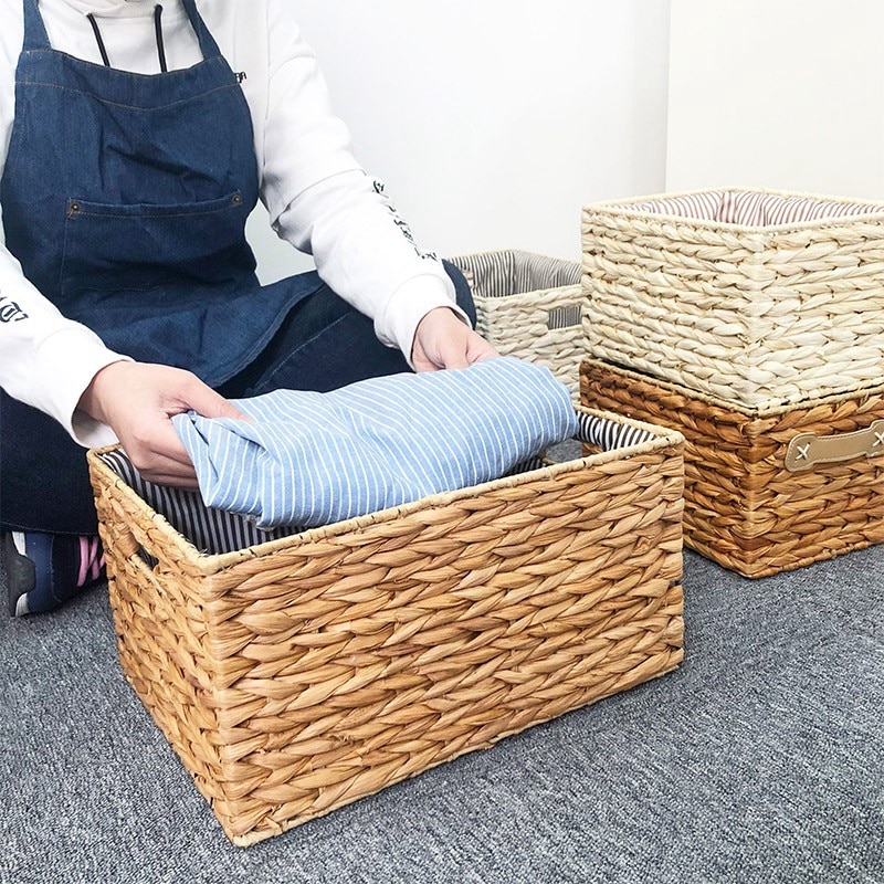 Cestas de almacenamiento de tela de maíz nórdico, contenedor de ropa, cesta tejida para la colada, caja de almacenamiento para cosméticos, restos de fruta hechos a mano