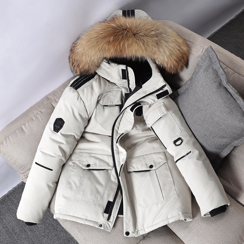 Men's White Duck Down Jacket Warm Hooded Thick Puffer Jacket Coat Male Casual High Quality Overcoat Thermal Winter Parka Men