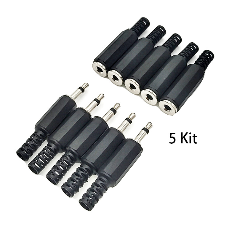 5 Kit 3.5mm male headphone repair headphone audio plug female jack connector single dual channel/stereo connector headphone jack: mono-5 Kit