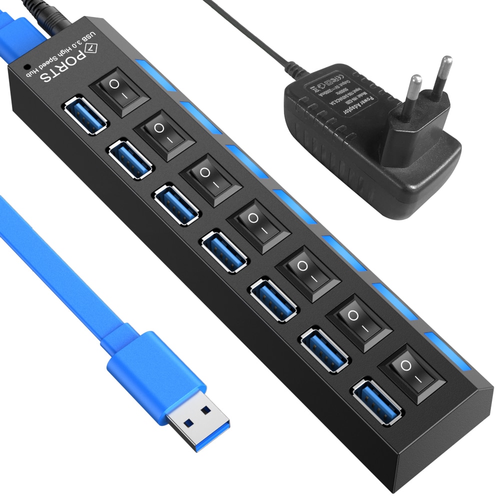 HUB USB 3.0 à plusieurs ports avec interrupteur, répartiteur pour PC, adaptateur d&#39;alimentation multiple USB 2.0