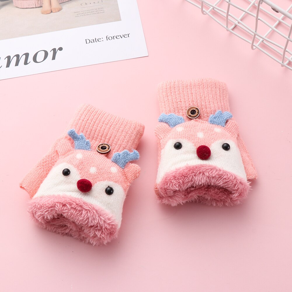 3-7 ans enfants mignon cerf Plus velours rembourré gants dessin animé maternelle bébé à clapet sans doigts gants chauds