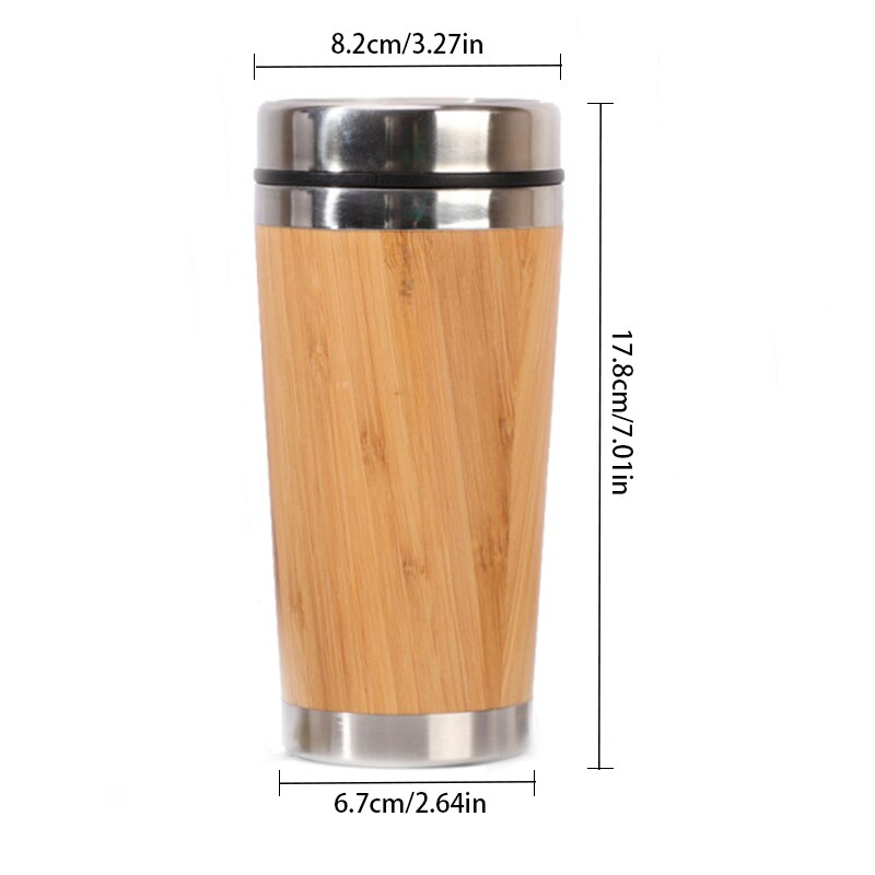 Taza de café de bambú taza de acero inoxidable taza de viaje de café con cubierta a prueba de fugas aislado café que lo rodea taza reutilizable