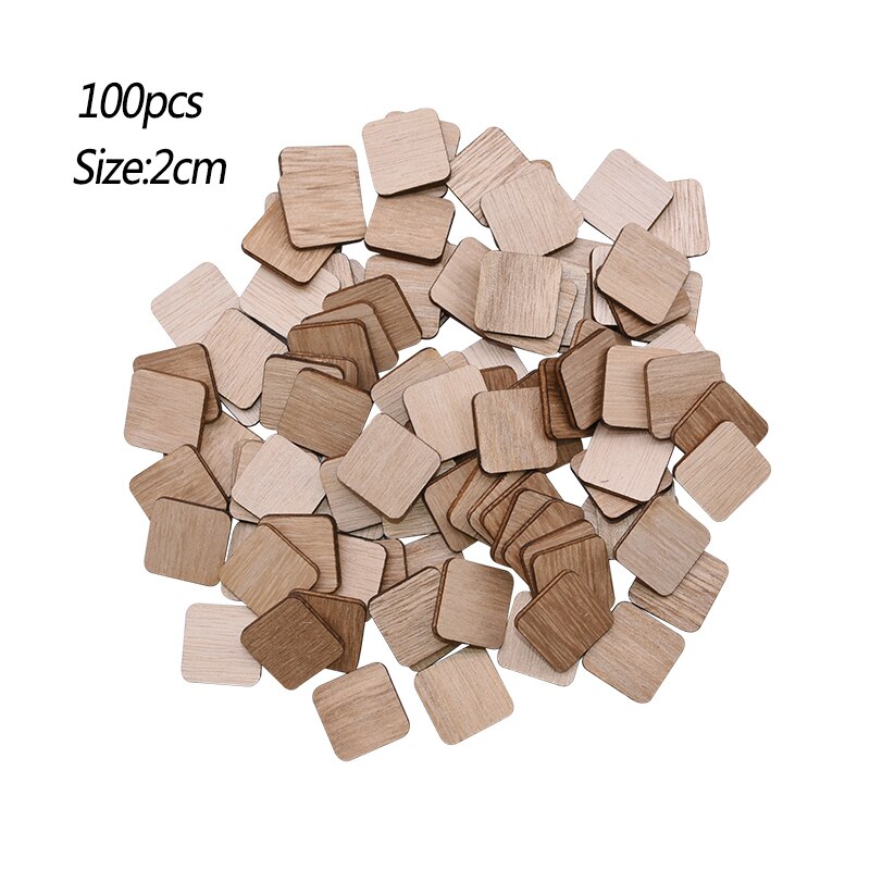 5-100pcs Natural Unfinished Blank Square Shape Wood Chips DIY Wooden Craft Ornament Wedding Home Party Decoration: M02