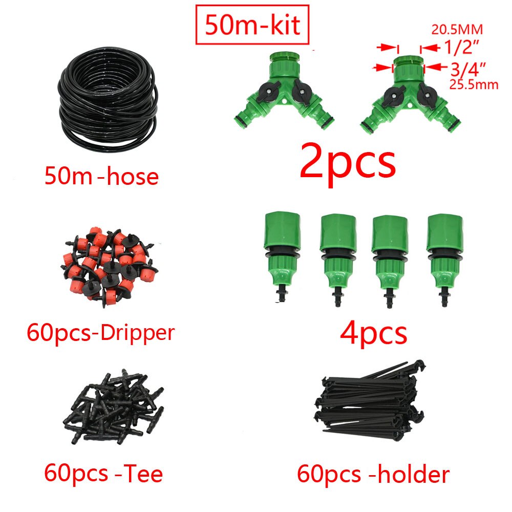 50M-5M DIY Drip Irrigation System Automatic Watering Garden Hose Micro Drip Watering Kits with Adjustable Drippers: 50M
