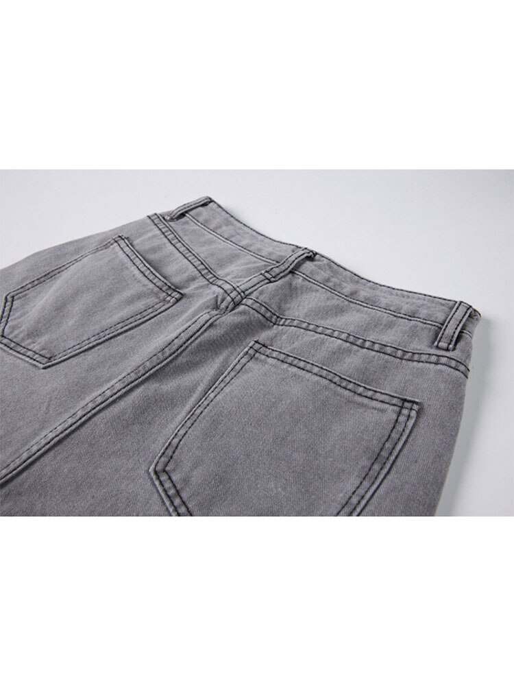 High Waist Grey Ripped Jeans Women Streetwear Baggy Harajuku Wide Leg Jeans Female Trousers 2022 Vintage Straight Long Pants