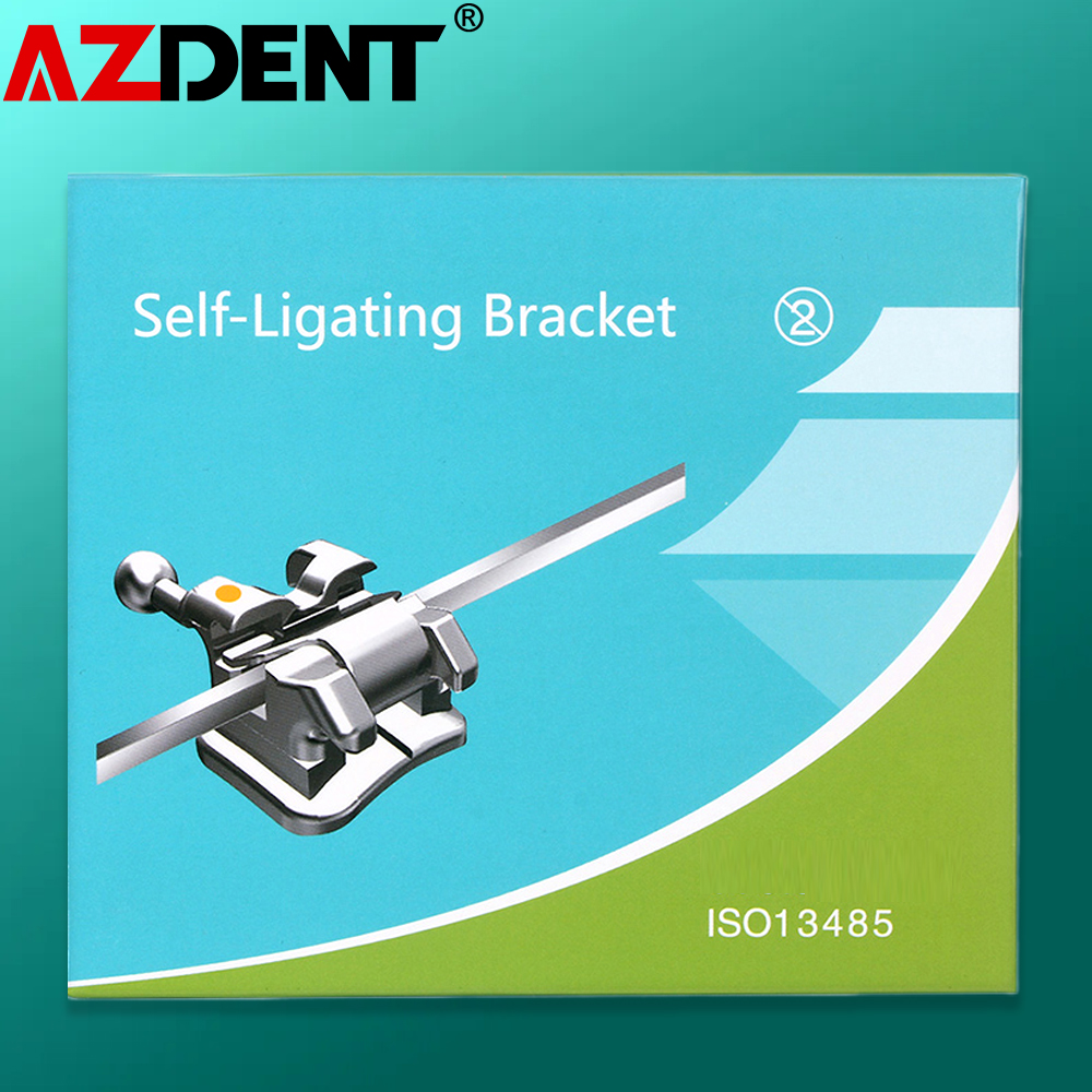 Azdent Tandheelkundige Orthodontie Actieve Zelfligerende Beugels Met Buccale Buis Mini MBT.022 Roth.022 Haken 3-4-5 1*28 stks/pak