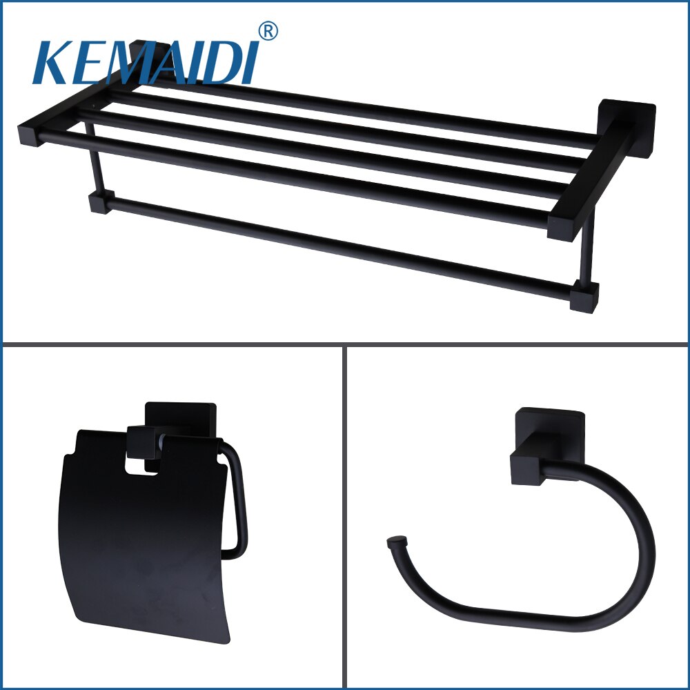 KEMAIDI-estante de baño negro mate, estantes de acero inoxidable, soporte de papel para baño, accesorios de almacenamiento
