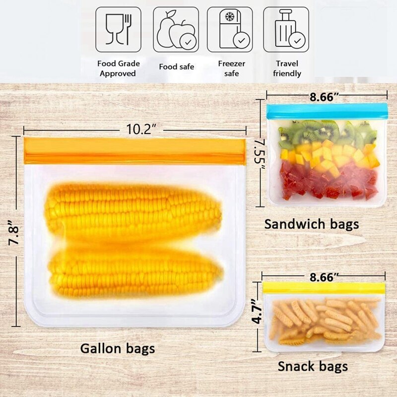 10Pcs Reusable Refrigerator Freezer Fresh-Keeping Bag Peva Double Bone Sealed Waterproof Bag Fruit Sandwich Lunch Bag