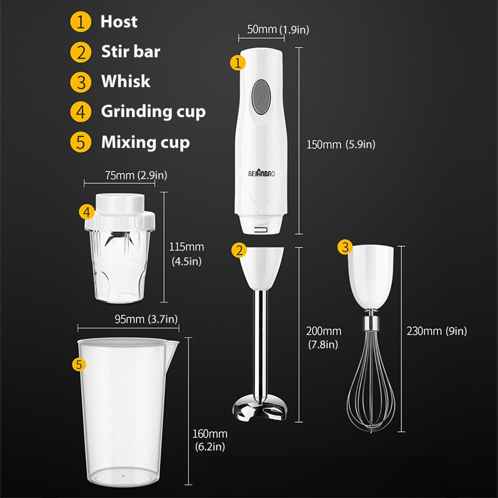 Hand Blender Electric Kitchen Portable Food Processor Mixer Juicer Multi Function Quick Cooking Baby Food Maker 150W