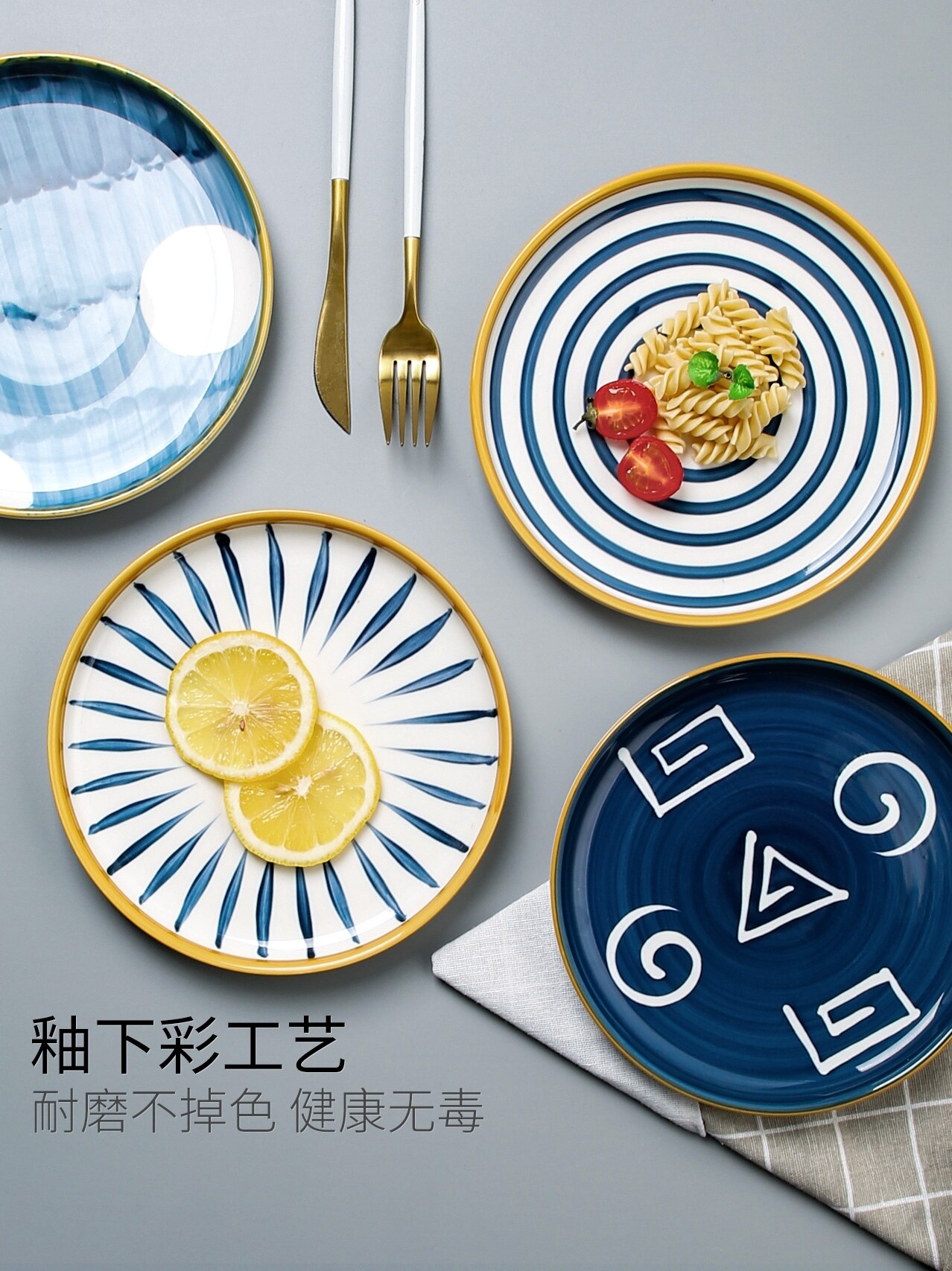 Serving Plate Dinner dish Underglaze Color Tableware Dish Steak Flat Plate Breakfast Plate Hand-painted Ceramic