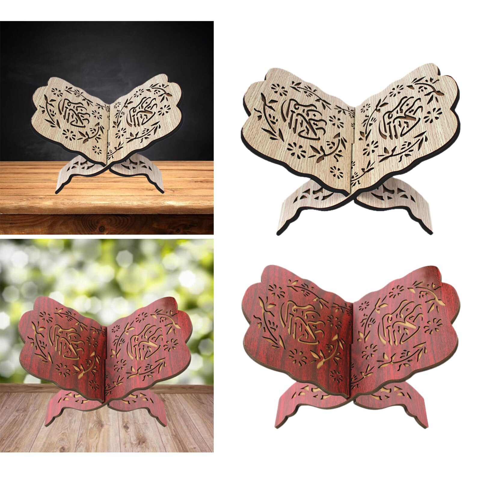 Wooden Book Shelf Kuran Book Stand Reading Book Support Table Decoration