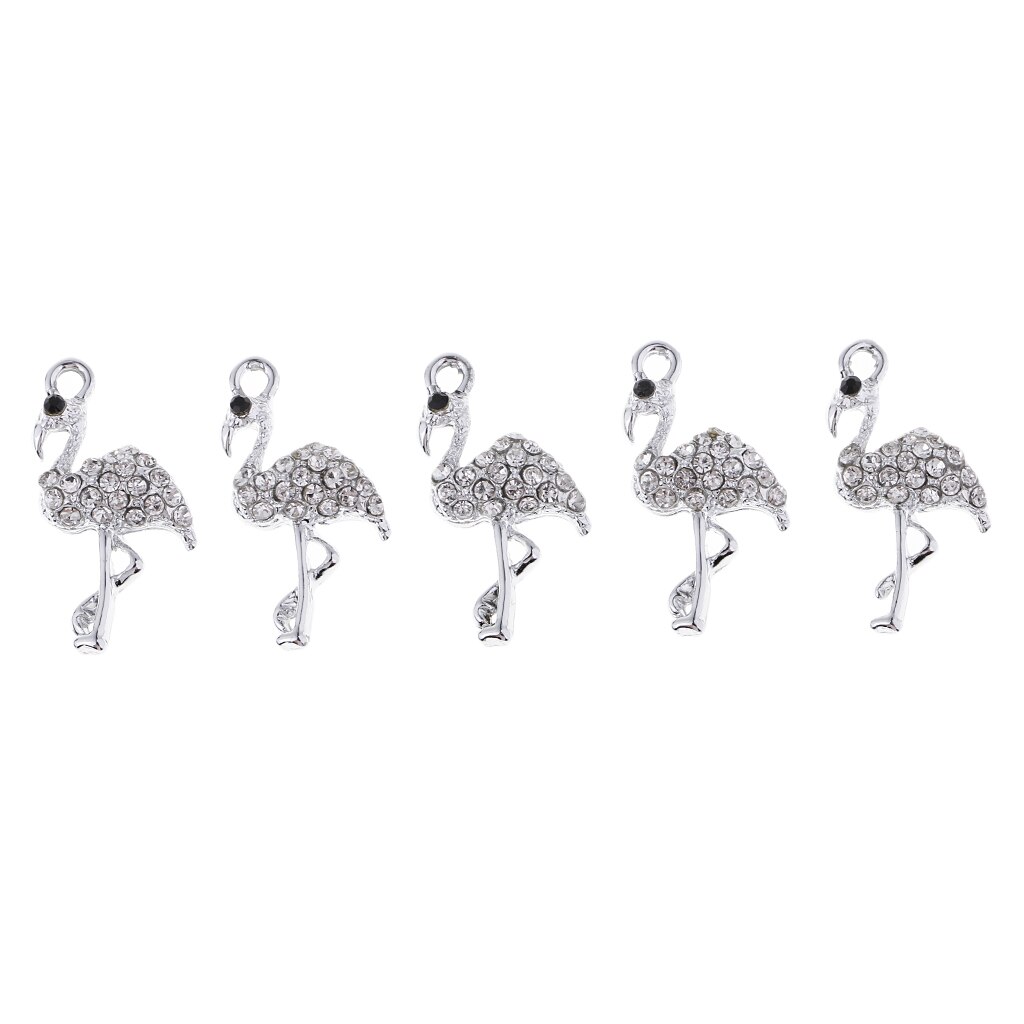 5 Stuks Legering Kristal Flamingo Hangers Diy Sieraden Maken Charms Bevindingen