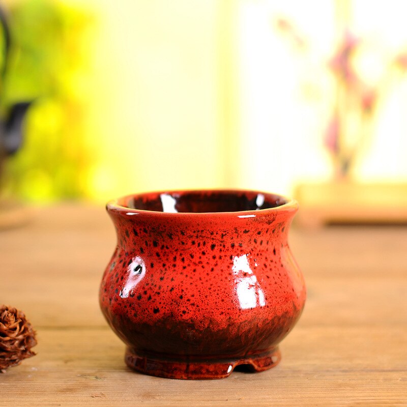 Kinesisk stil flekkete blomsterpotte bonsaipotter i porselen for sukkulentplanter dekorative planter i keramisk blomsterpotte for hjem og hage: Rød