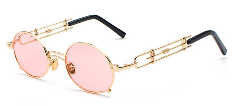 Peekaboo retro steampunk sonnenbrille männer runde Jahrgang metall rahmen Gold schwarz Oval sonne gläser für frauen roten männlichen: Gold mit Rosa