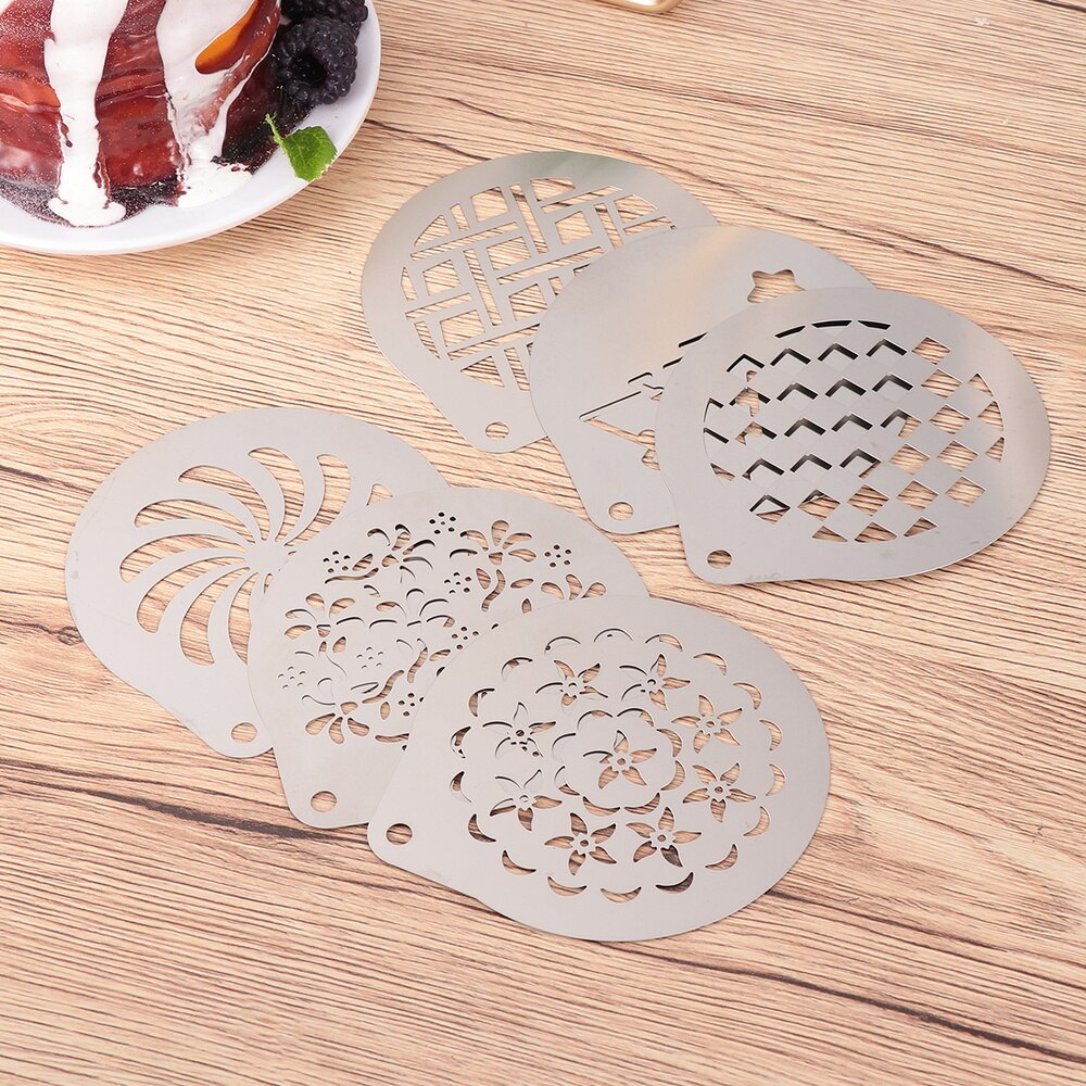 1 Set of 6pcs Coffee Stencils Stainless Steel DIY Cappuccino Latte Art Template Printing Model (Assorted Style 1): Silver Set 1