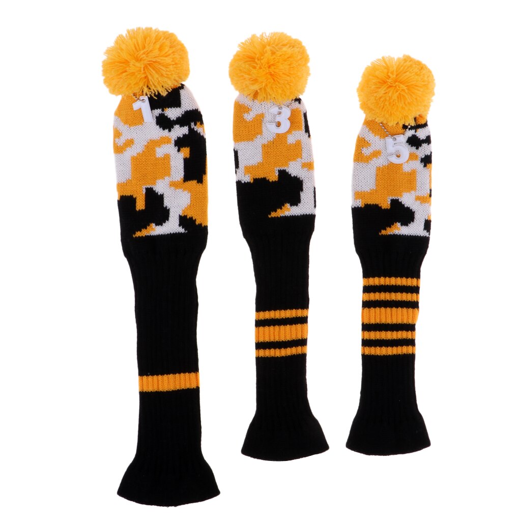 3Pcs Golf Club Driver Head Cover Pom Pom Golf Hoofd Covers Headcover Beschermhoes Geen. #1 #3 #5 Gebreide Sokken: Color C