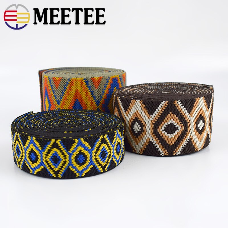 Meetee 2/5M 25/40/50Mm Etnische Polyester Elastische Band Broek Skrit Riem Rubber Lente singels Diy Kleding Strap Naaien Accessoire