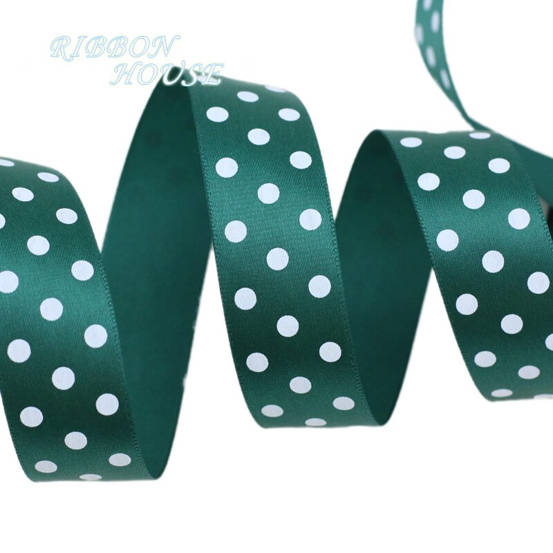 2Meters/Lot 25mm Polka Dot Printed Satin Ribbons DIY Crafts Handmade Material Party Box Decoration Ribbon: Dark Green