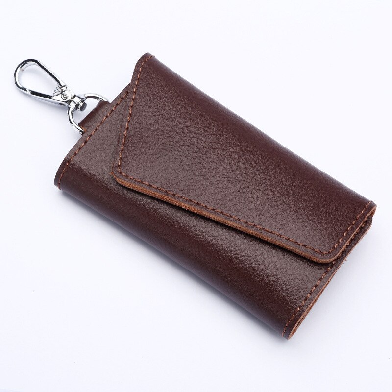 Lederen Sleutelhanger Mannen Vrouwen Key Houder Organizer Pouch Koe Split Autosleutel Portemonnee Huishoudster Sleutel Case Mini Card tas: Dark brown