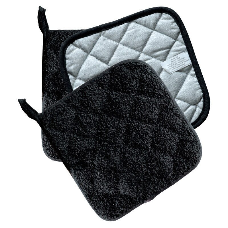 Solid Color Terry Coated Silver Cloth Potholder Placemat Microwave Oven Glove Pot Mat Kitchen Accessories: Black