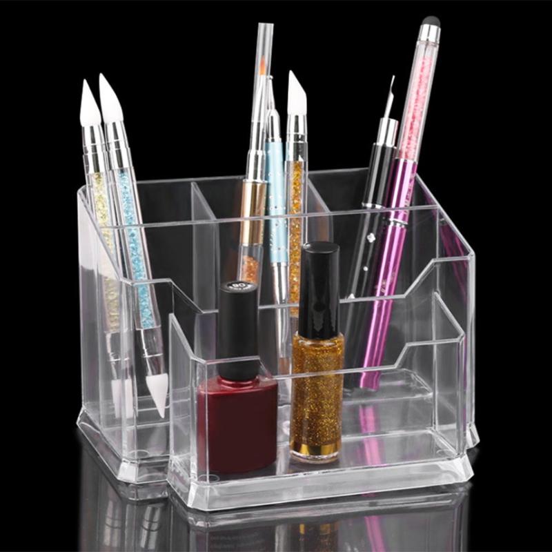 Manicure File Organizer Transparent Acrylic Box Nail Art Storage Case Empty Nail Brush Pen Holder Makup Organizer Box Container