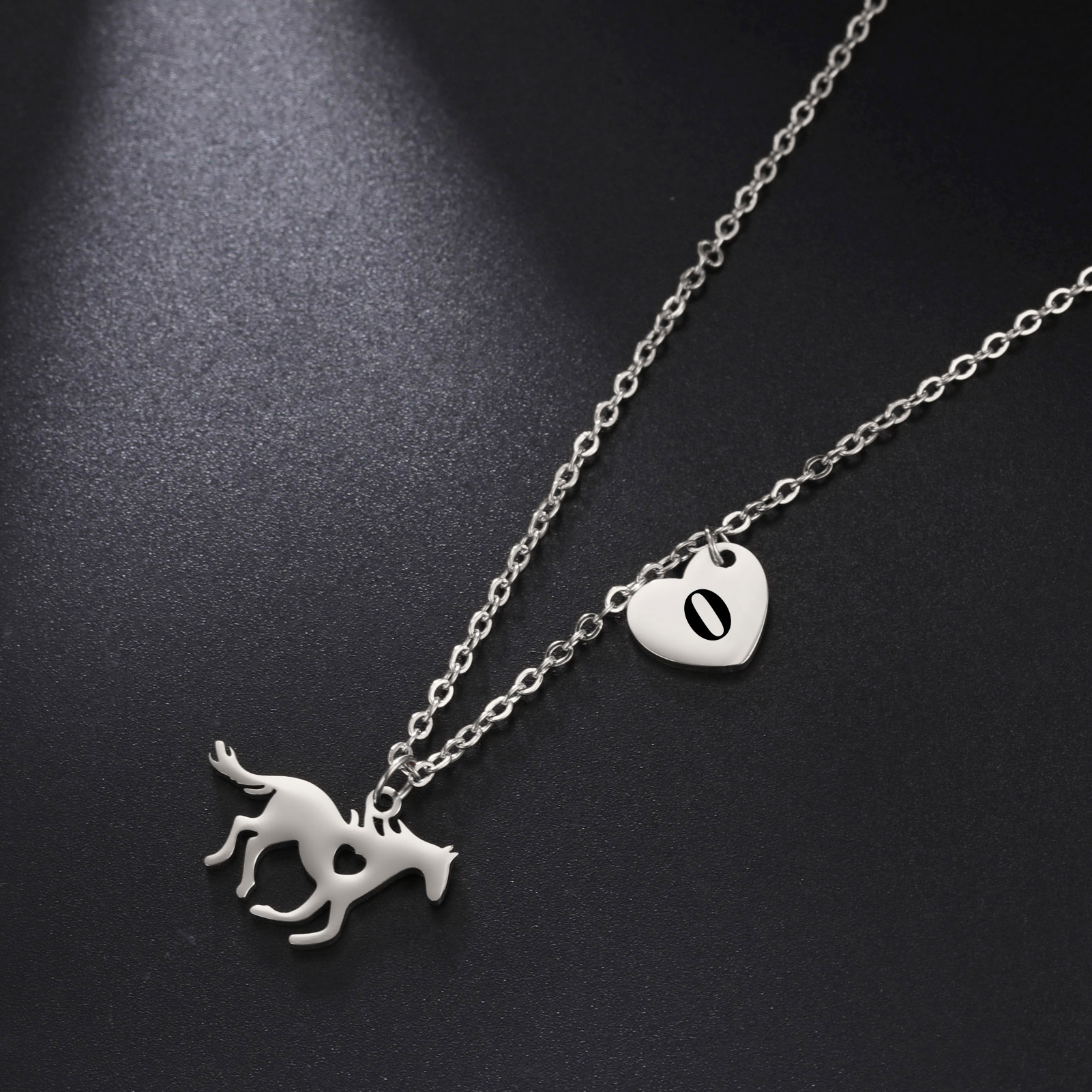 Roestvrij stalen ketting dier paard romantisch hart brief hanger Kpop stijl heren- en dameskraag ketting mode-sieraden: Rose Goud Kleur