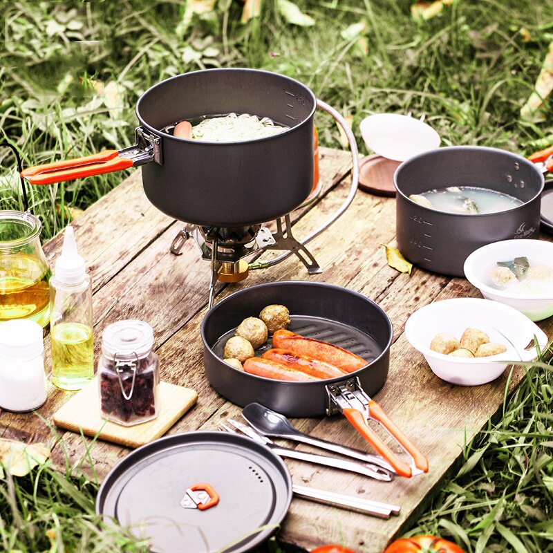 Outdoor Hiking Camping Cookware Set Aluminum Cooking Equipment Camping Gas Wood Stove Pans Cocina Camping Camping Supplies