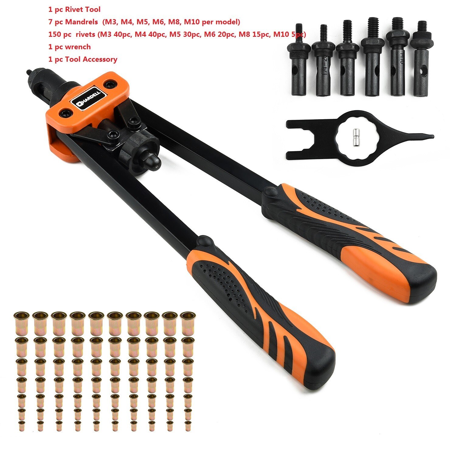 Manual Riveter Gun Hand Rivet Tool Kit Rivet Nuts Thread Setting Tool Nutsert M3 M4 M5 M6 M8 M10 Mandrels Rivets