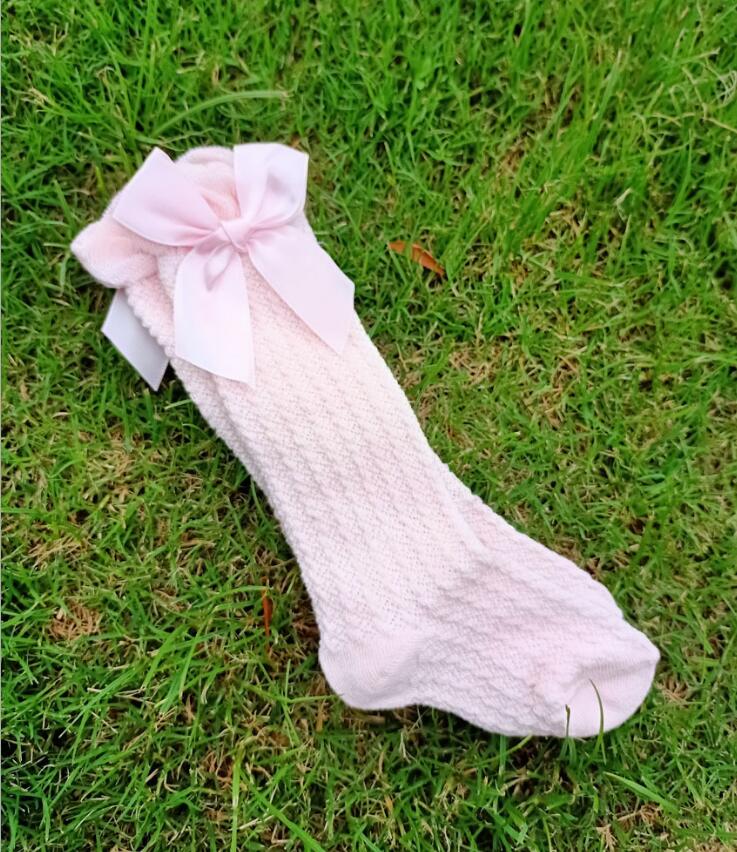 Chaussettes hautes pour filles de 0 à 3 ans, fines, avec gros nœud, style princesse, amples, mi-longues, été: Pink Bow Mesh Socks