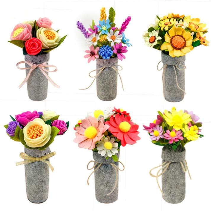 Forskjellig type filt stoff filt blomster dekorasjon gratis skjæringe diy materiale pakke håndlaget klut blomst til