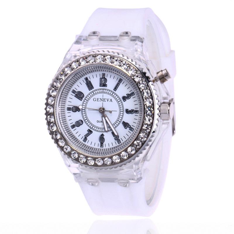 Licht quartz horloge met strass leren band, unisex analoog polshorloge: Wit