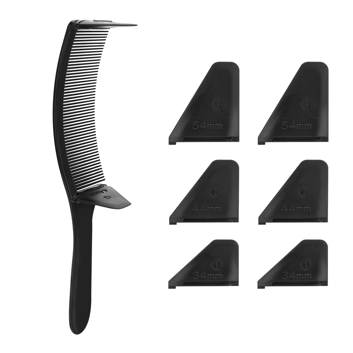 Der Friseur schneidet Haare mit einem gebogenen Kamm und einem flachen Haarschnitt, einem gebogenen Positionierungskamm und einem Styling-Werkzeug, speziell für Echthaarperücken: Lila